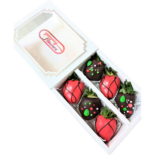 6pcs Black & Red Sprinkles Chocolate Strawberries Gift Box